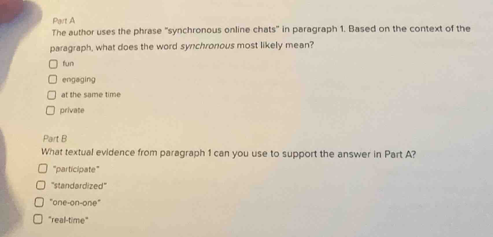 part a the author uses the phrase \synchronous online chats\ in paragra…