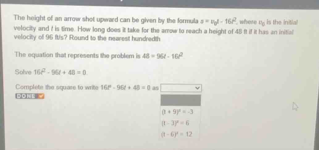 the height of an arrow shot upward can be given by the formula ( s = v_…