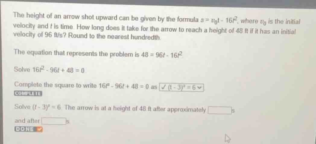 the height of an arrow shot upward can be given by the formula $s = v_0…