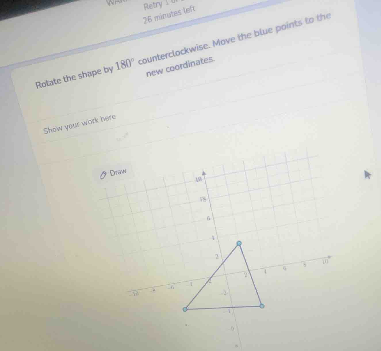 rotate the shape by $180^circ$ counterclockwise. move the blue points t…