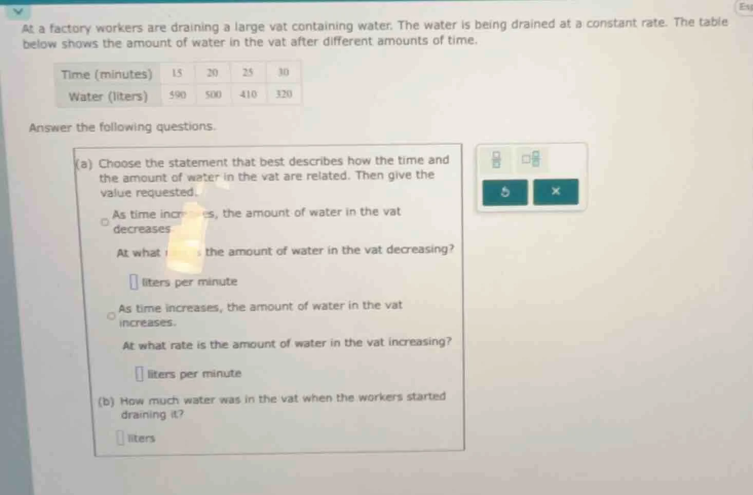 at a factory workers are draining a large vat containing water. the wat…