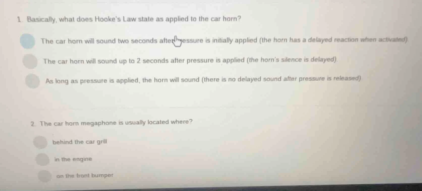 1. basically, what does hookes law state as applied to the car horn? th…