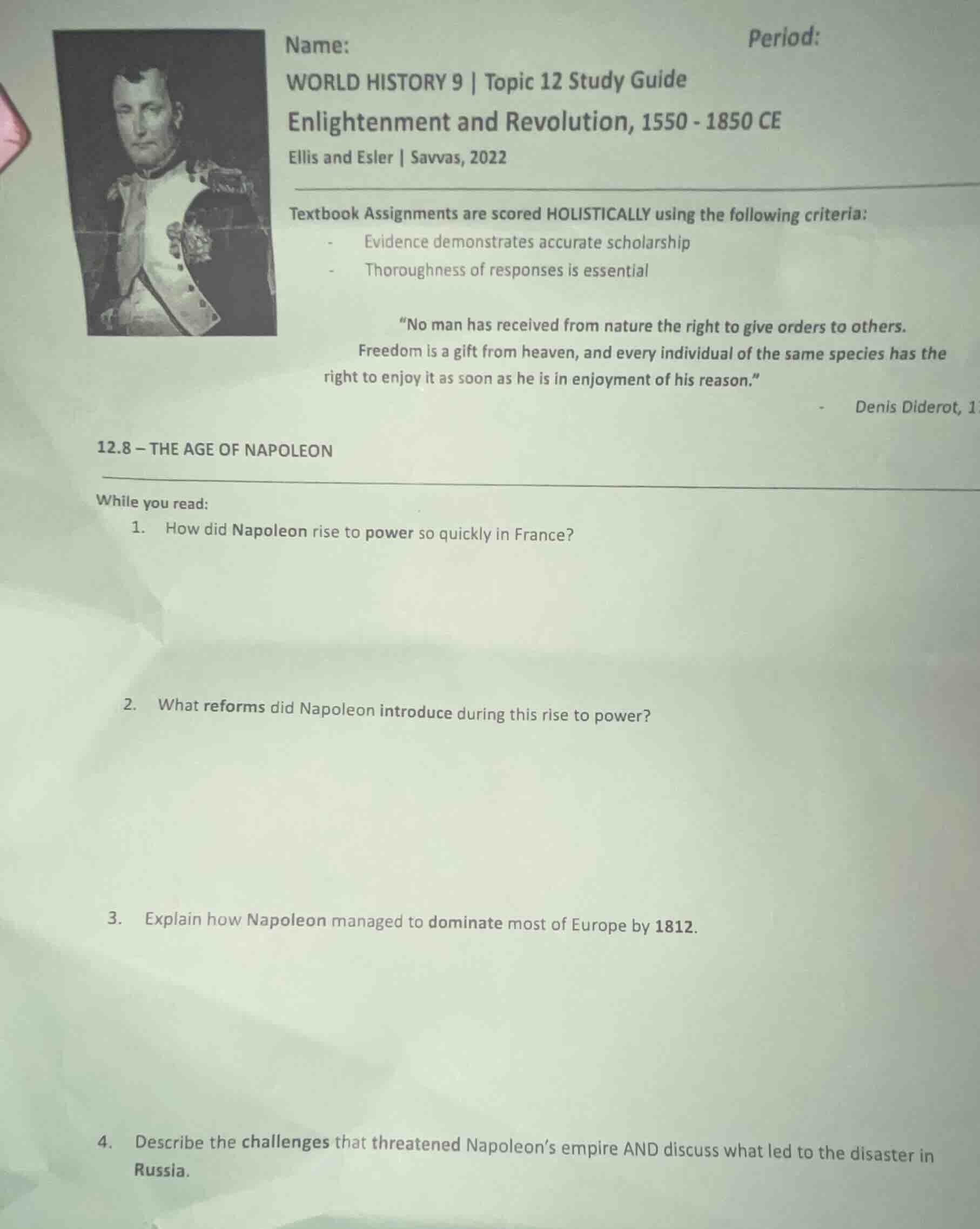 name: period: world history 9 | topic 12 study guide enlightenment and …