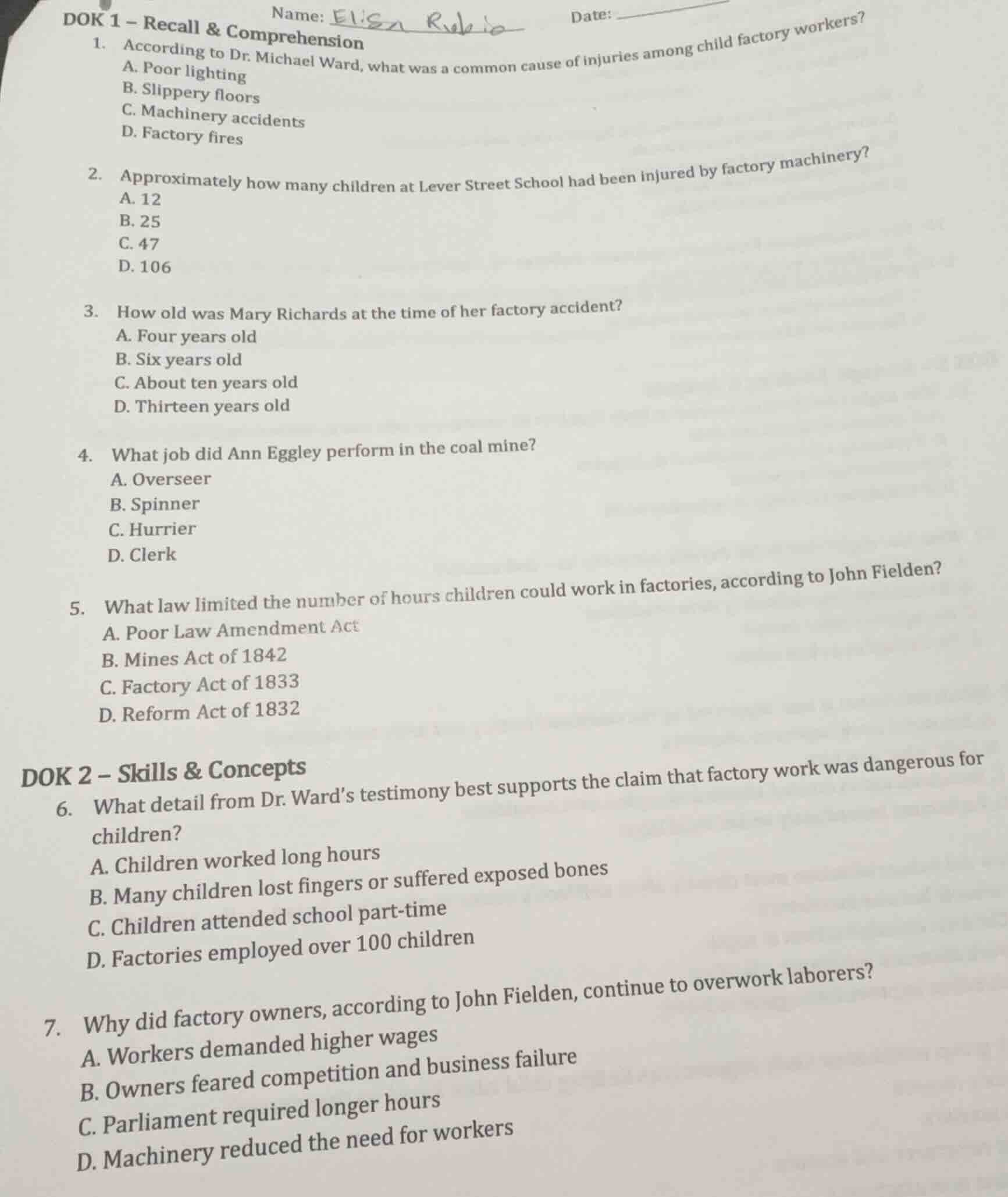 name: date: dok 1 – recall & comprehension 1. according to dr. michael …