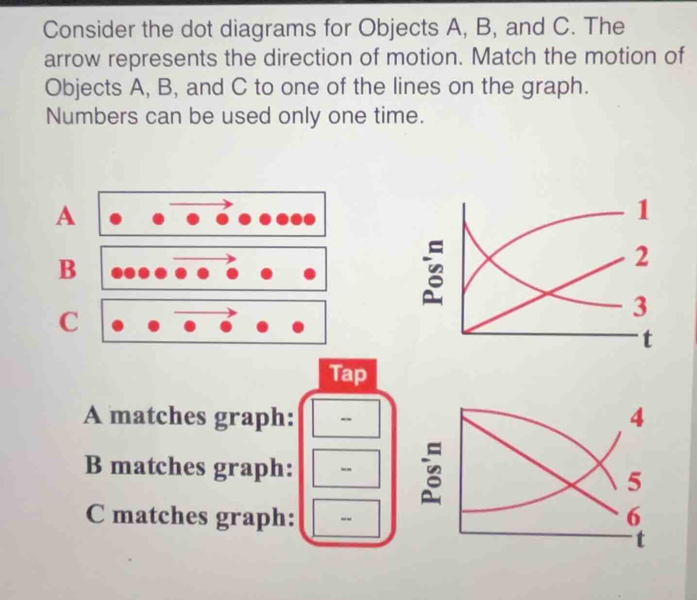consider the dot diagrams for objects a, b, and c. the arrow represents…