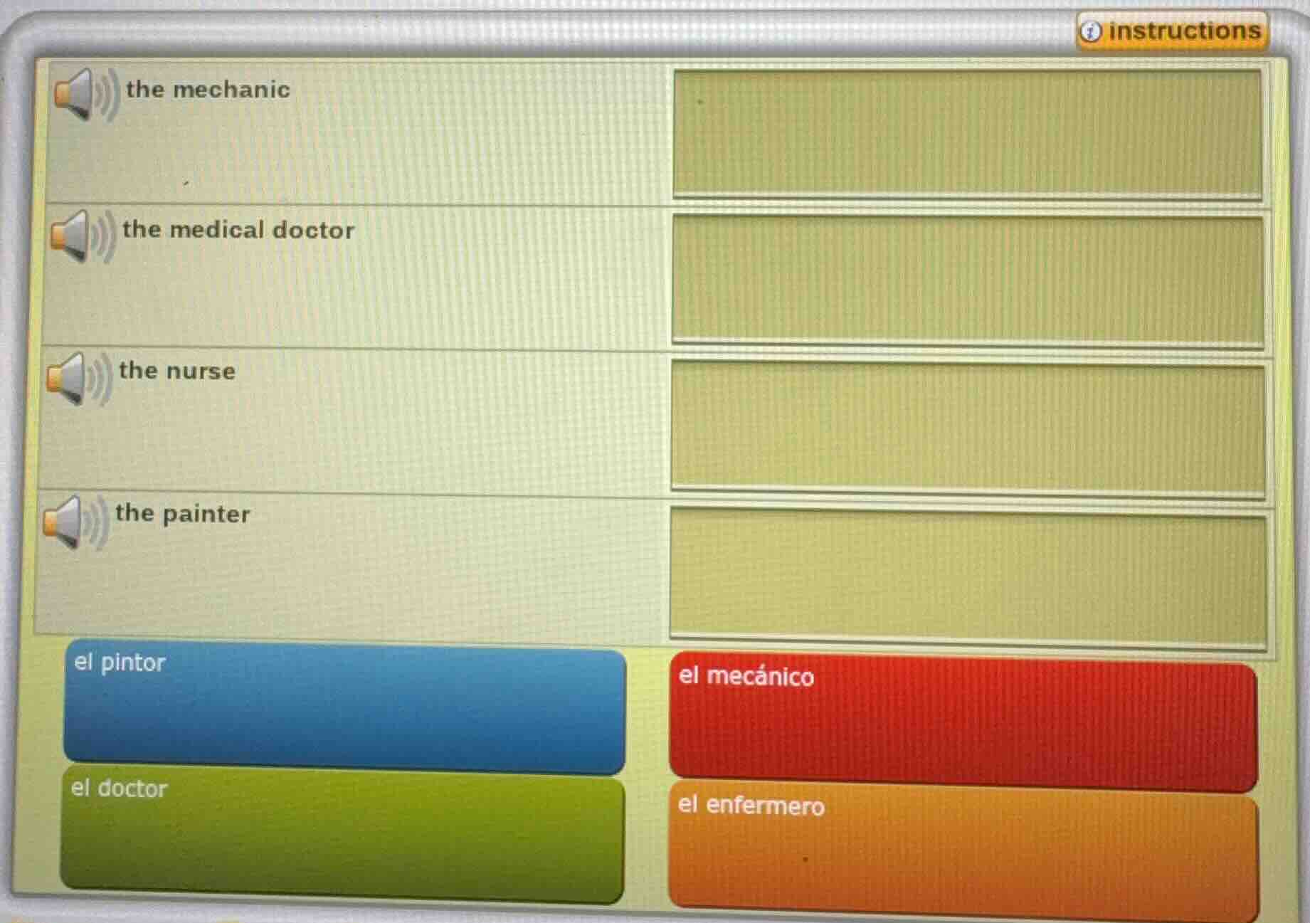 the mechanic the medical doctor the nurse the painter el pintor el mecá…