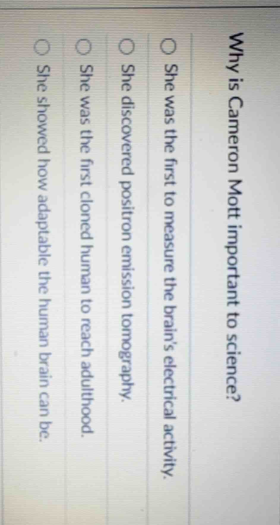 why is cameron mott important to science? she was the first to measure …