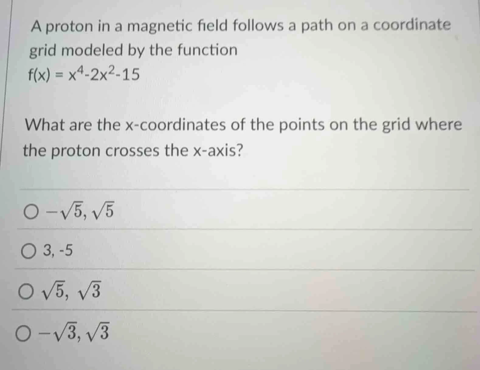 a proton in a magnetic field follows a path on a coordinate grid modele…