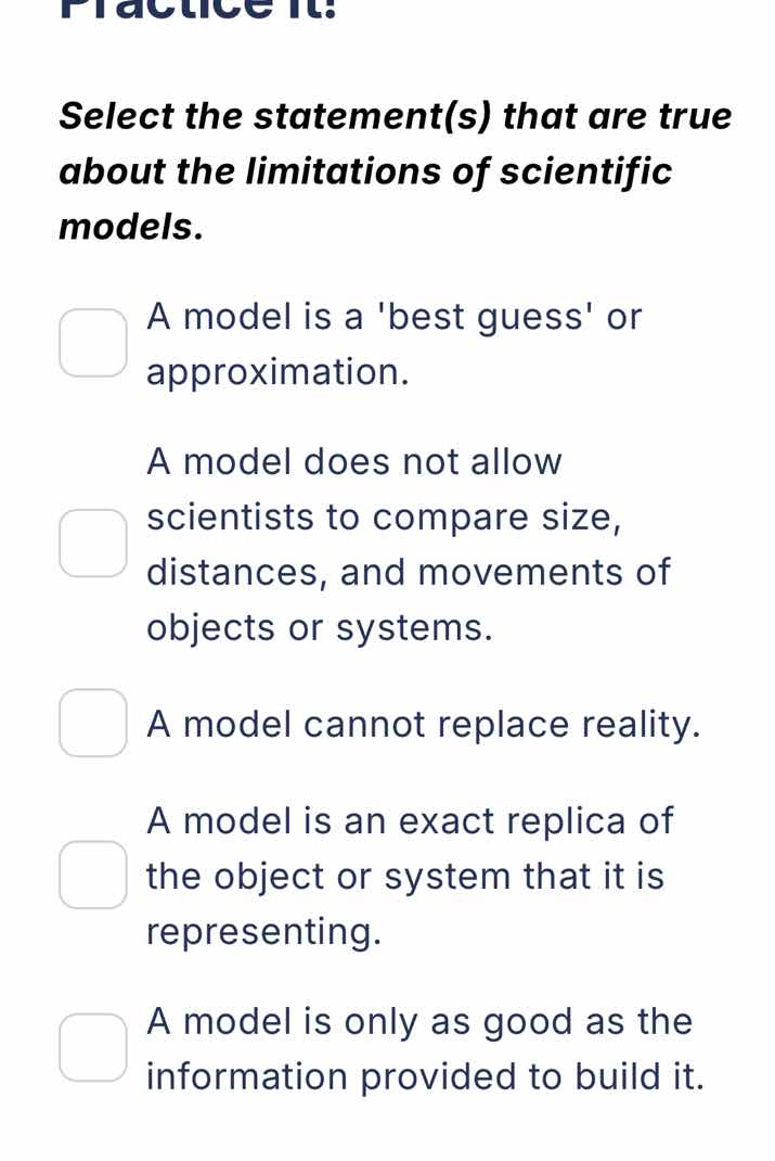 practice it! select the statement(s) that are true about the limitation…