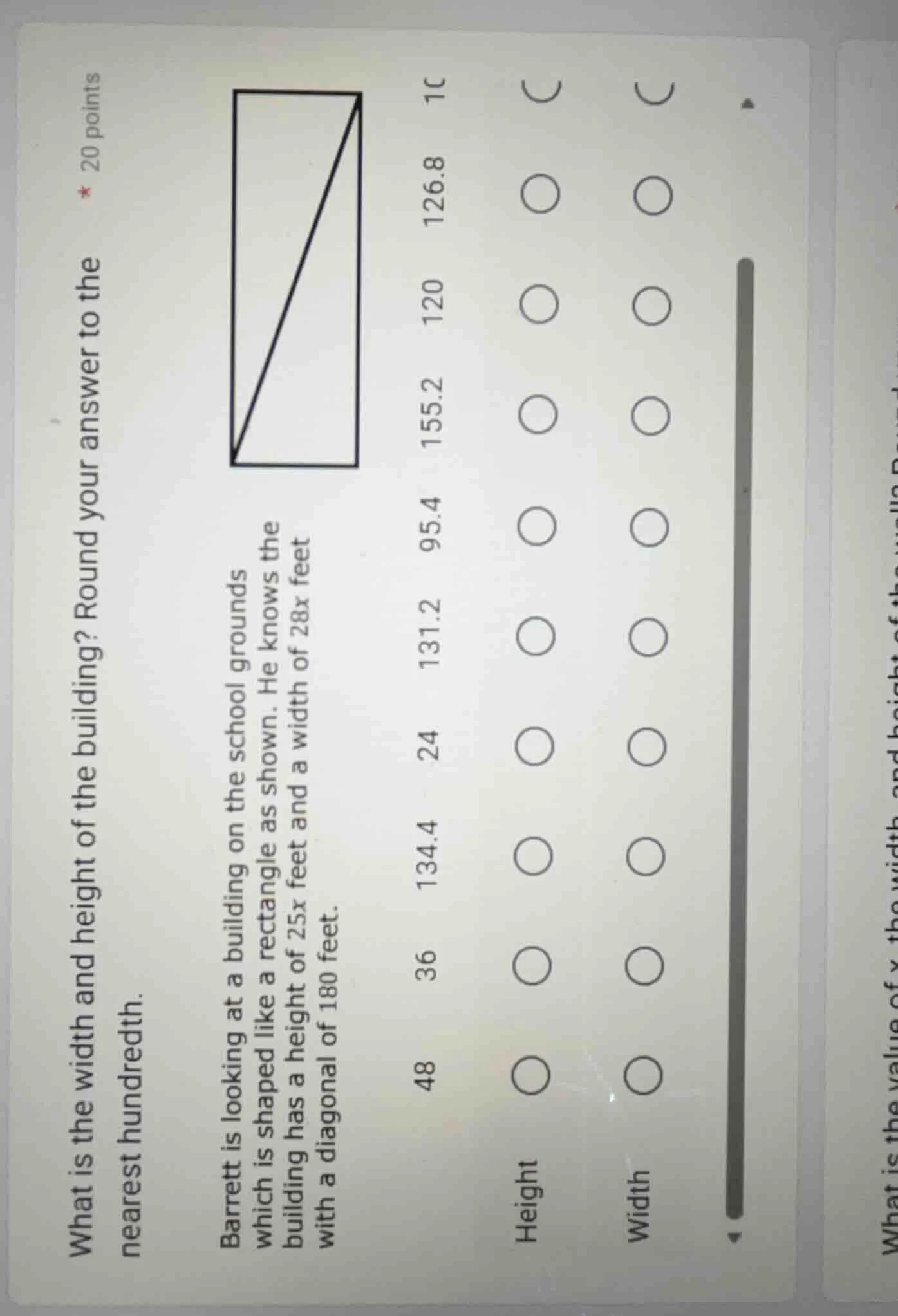 * 20 points what is the width and height of the building? round your an…