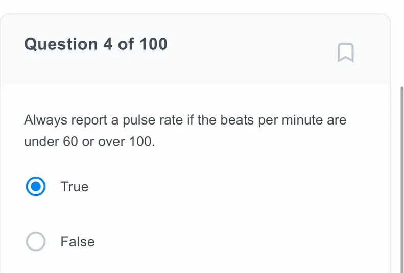 question 4 of 100 always report a pulse rate if the beats per minute ar…