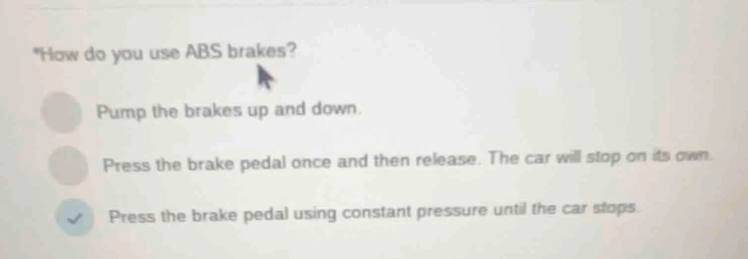how do you use abs brakes? pump the brakes up and down. press the brake…