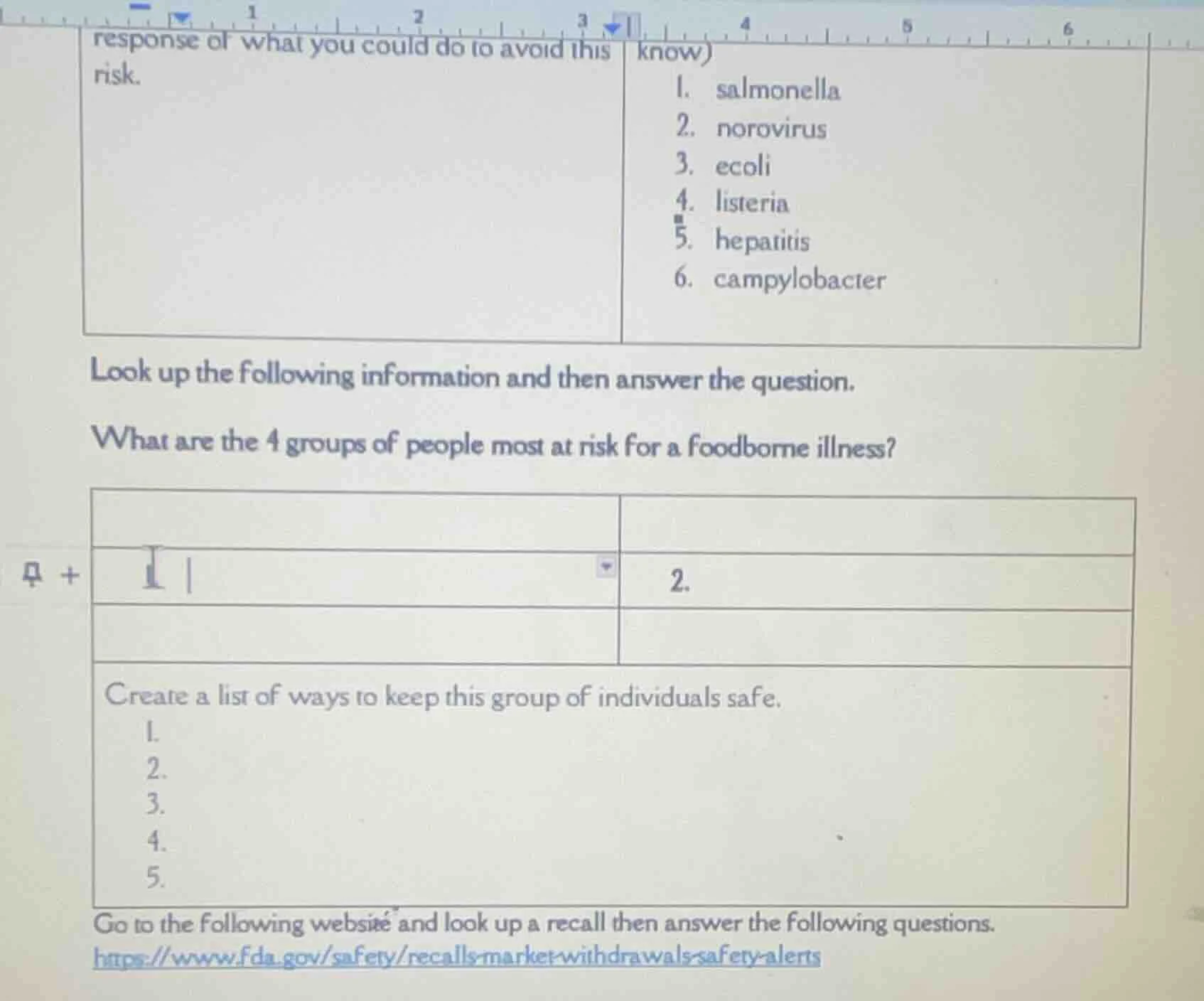 response of what you could do to avoid this risk. know) 1. salmonella 2…