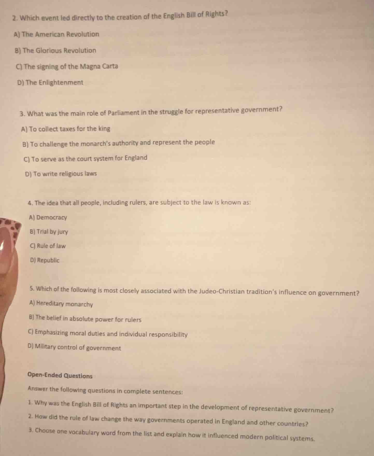 2. which event led directly to the creation of the english bill of righ…