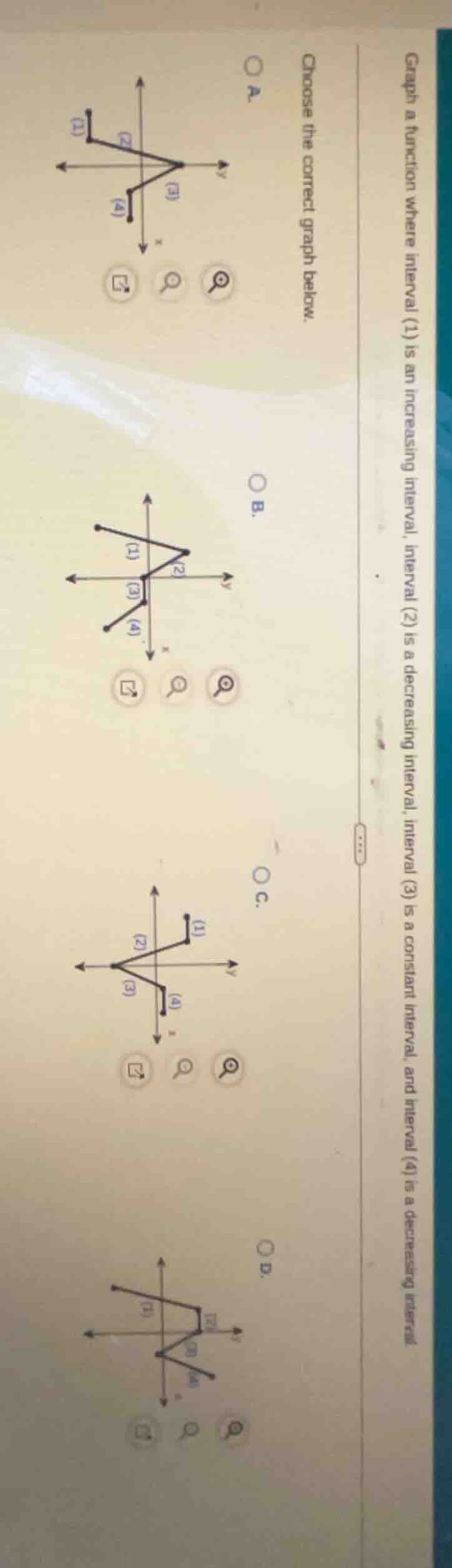 graph a function where interval (1) is an increasing interval, interval…