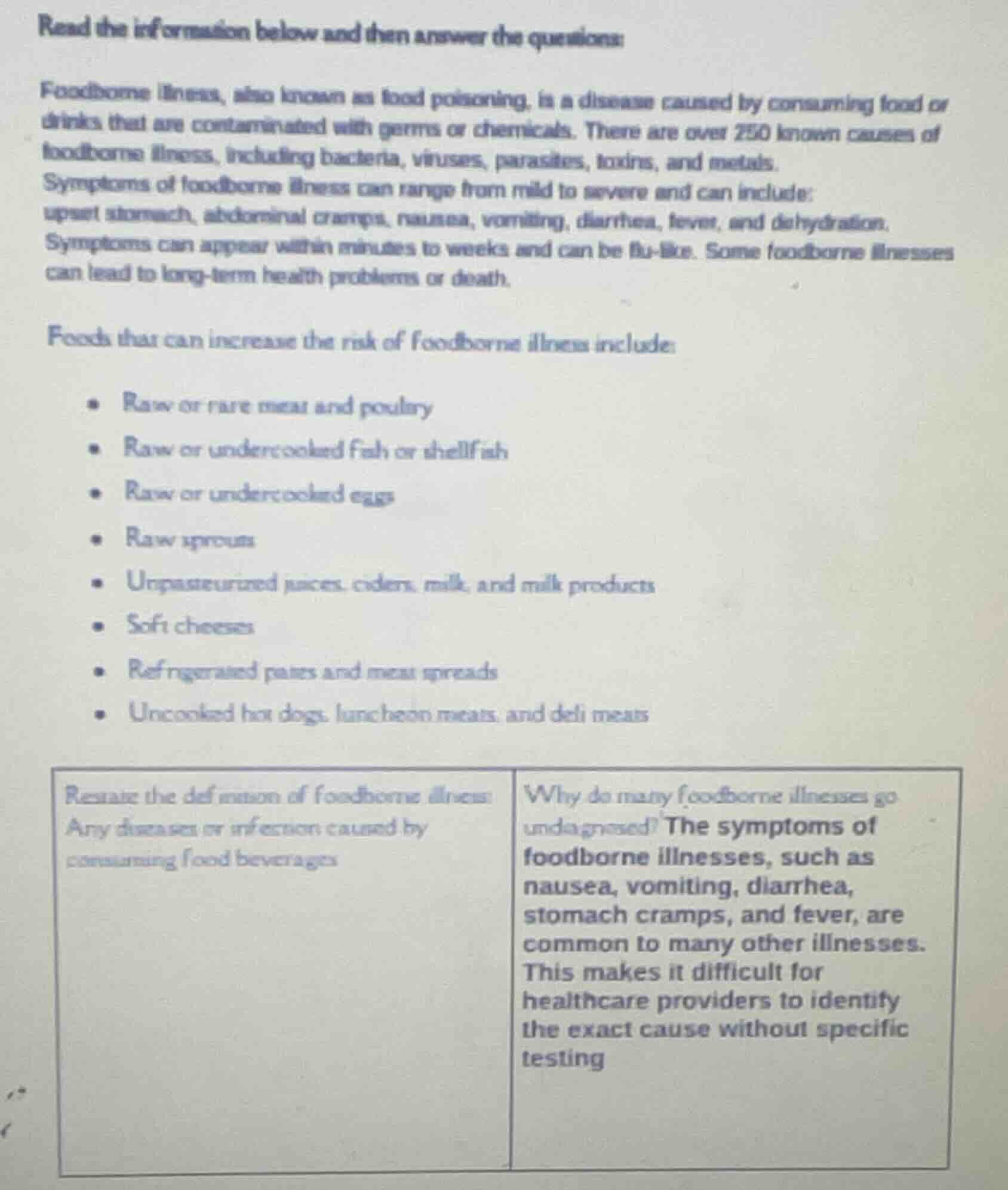 read the information below and then answer the questions: foodborne ill…