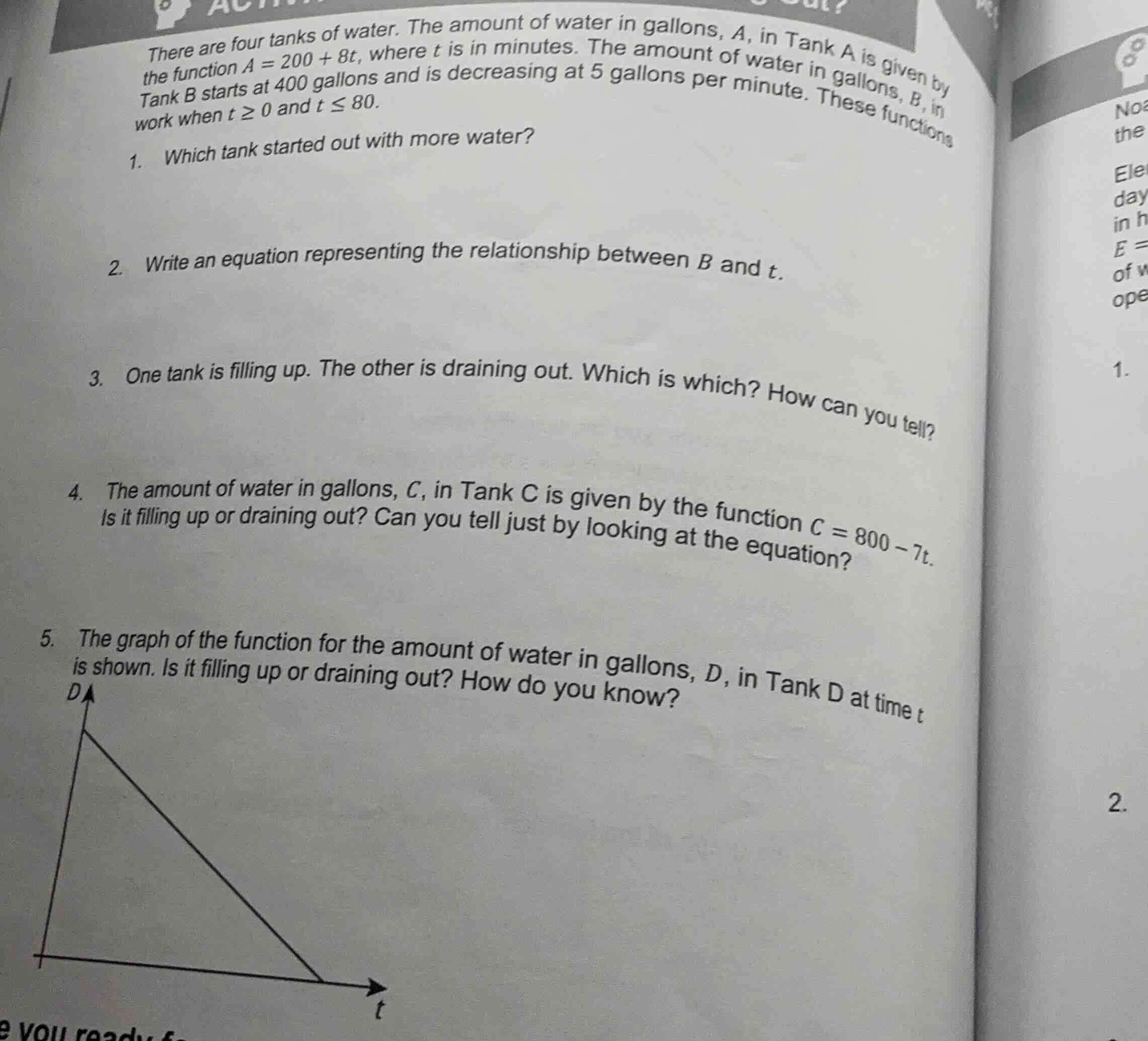 there are four tanks of water. the amount of water in gallons, a, in ta…