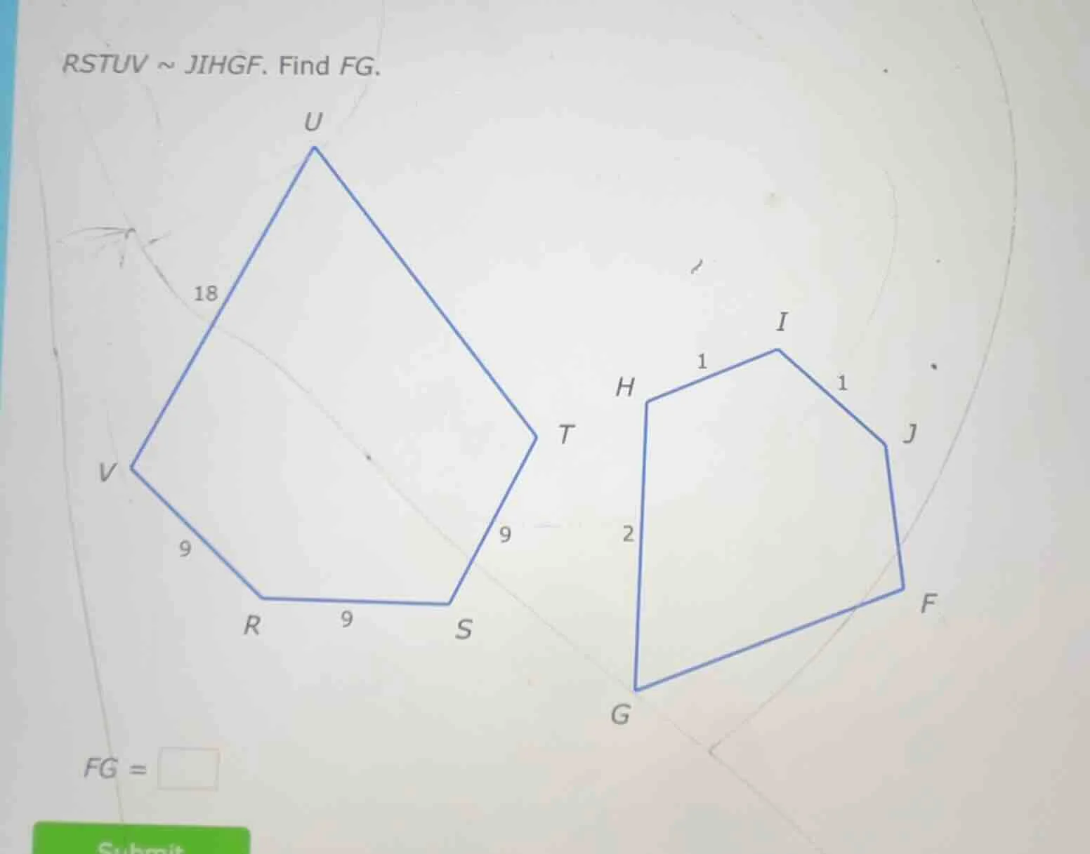 rstuv ~ jihgf. find fg. fg = \\square