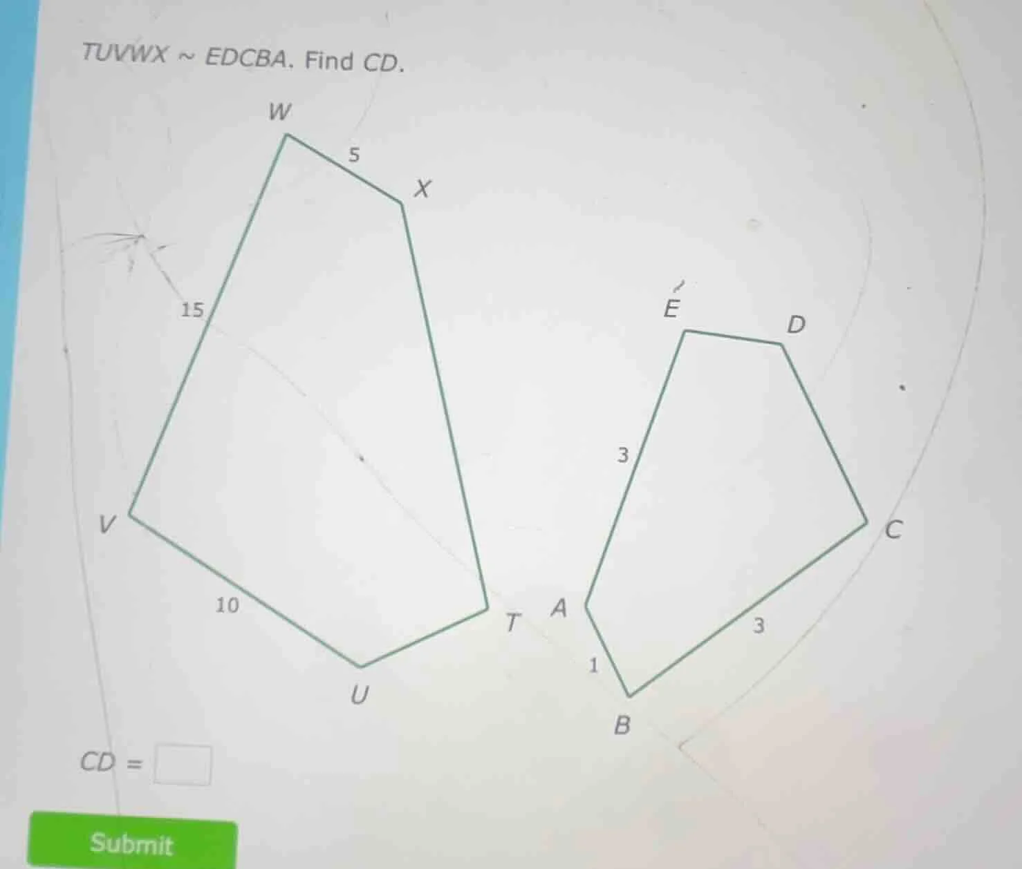 tuvwx ~ edcba. find cd.