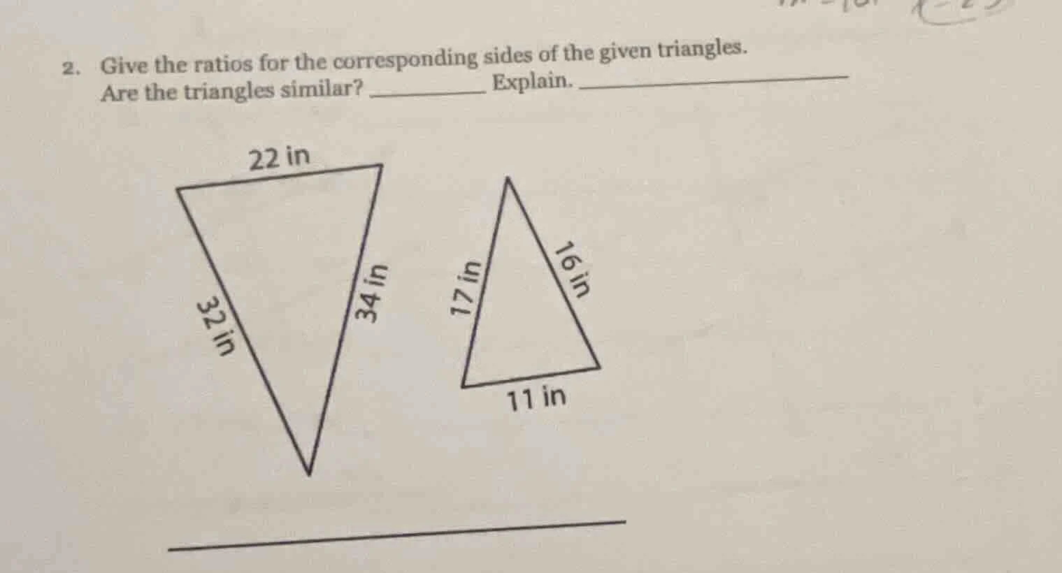2. give the ratios for the corresponding sides of the given triangles. …
