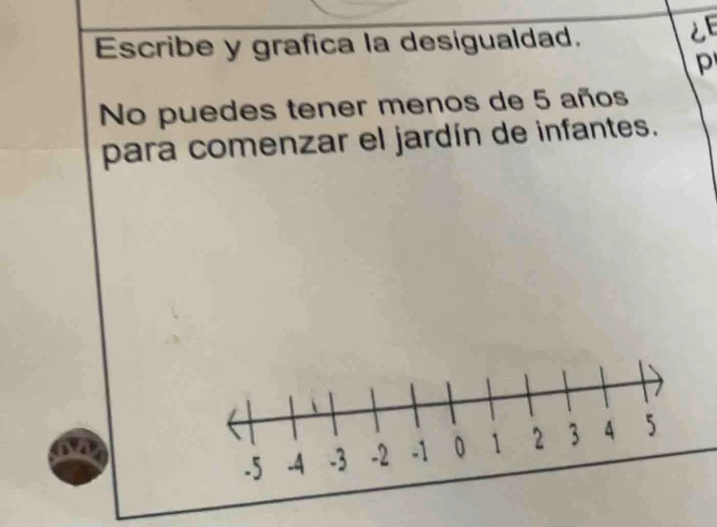 escribe y grafica la desigualdad. no puedes tener menos de 5 años para …