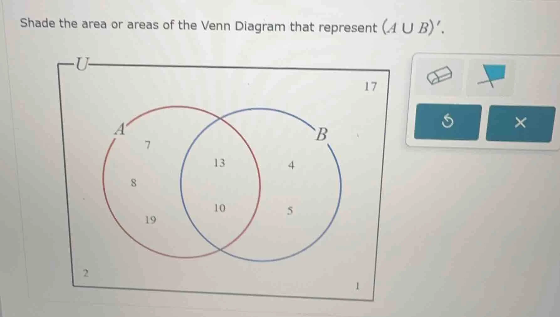 shade the area or areas of the venn diagram that represent $(a cup b)$.