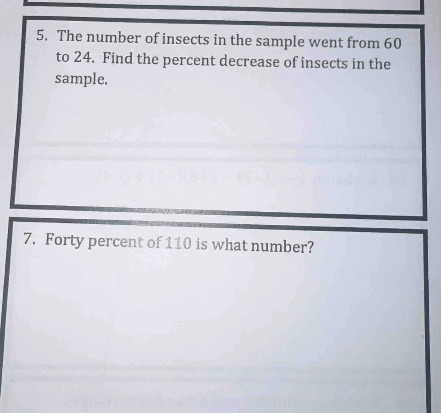 5. the number of insects in the sample went from 60 to 24. find the per…