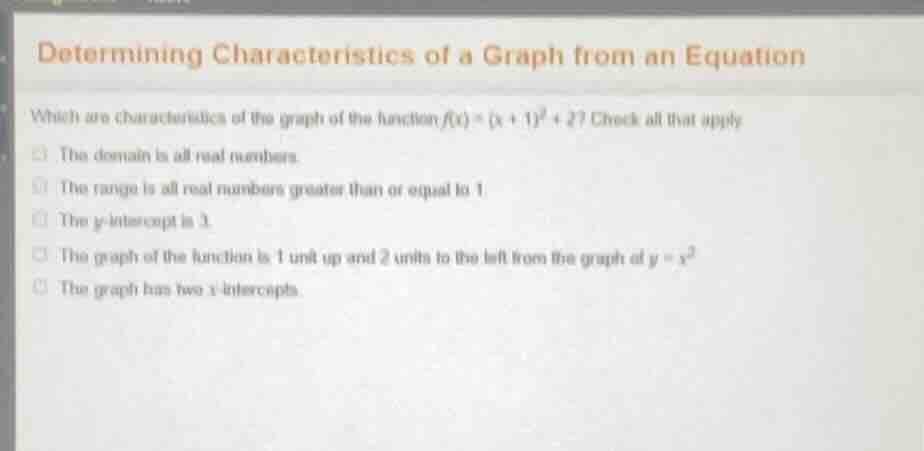 determining characteristics of a graph from an equation which are chara…