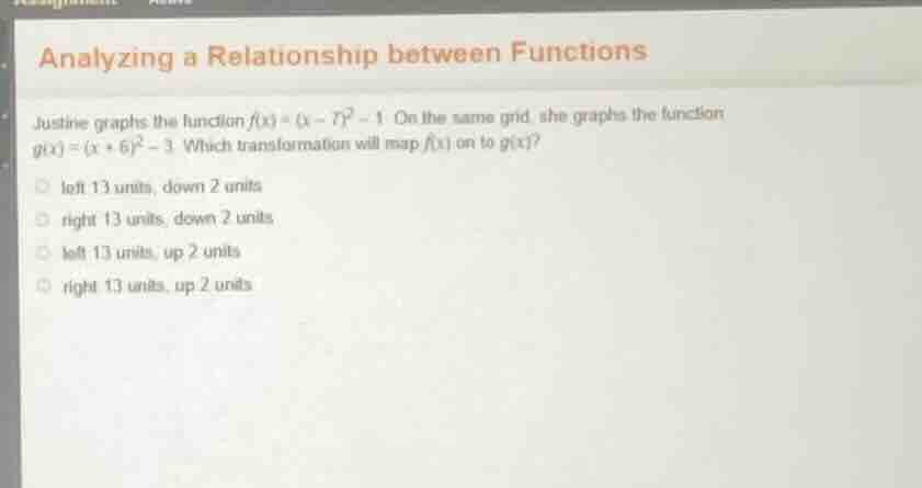 analyzing a relationship between functions justine graphs the function …