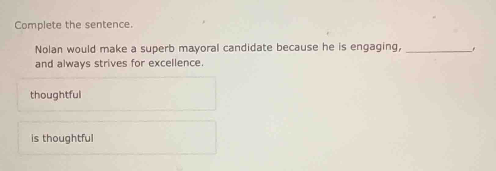 complete the sentence. nolan would make a superb mayoral candidate beca…