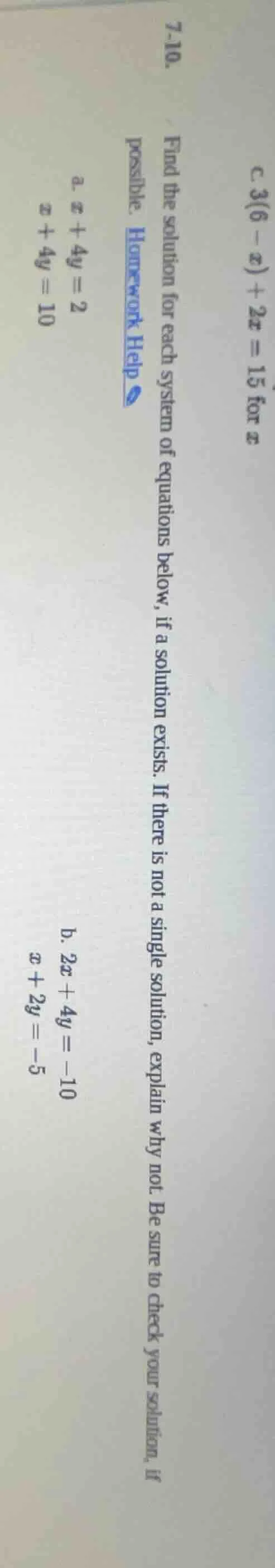 7 - 10. find the solution for each system of equations below, if a solu…