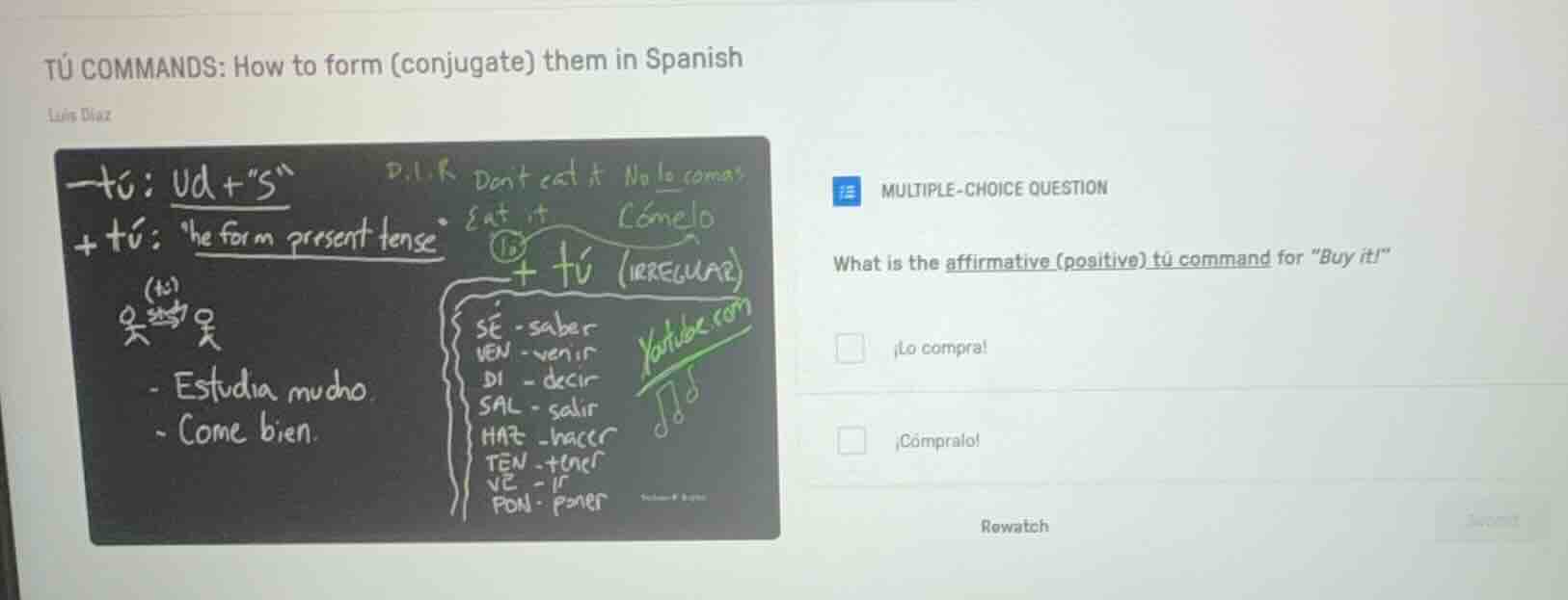 tú commands: how to form (conjugate) them in spanish luis diaz multiple…