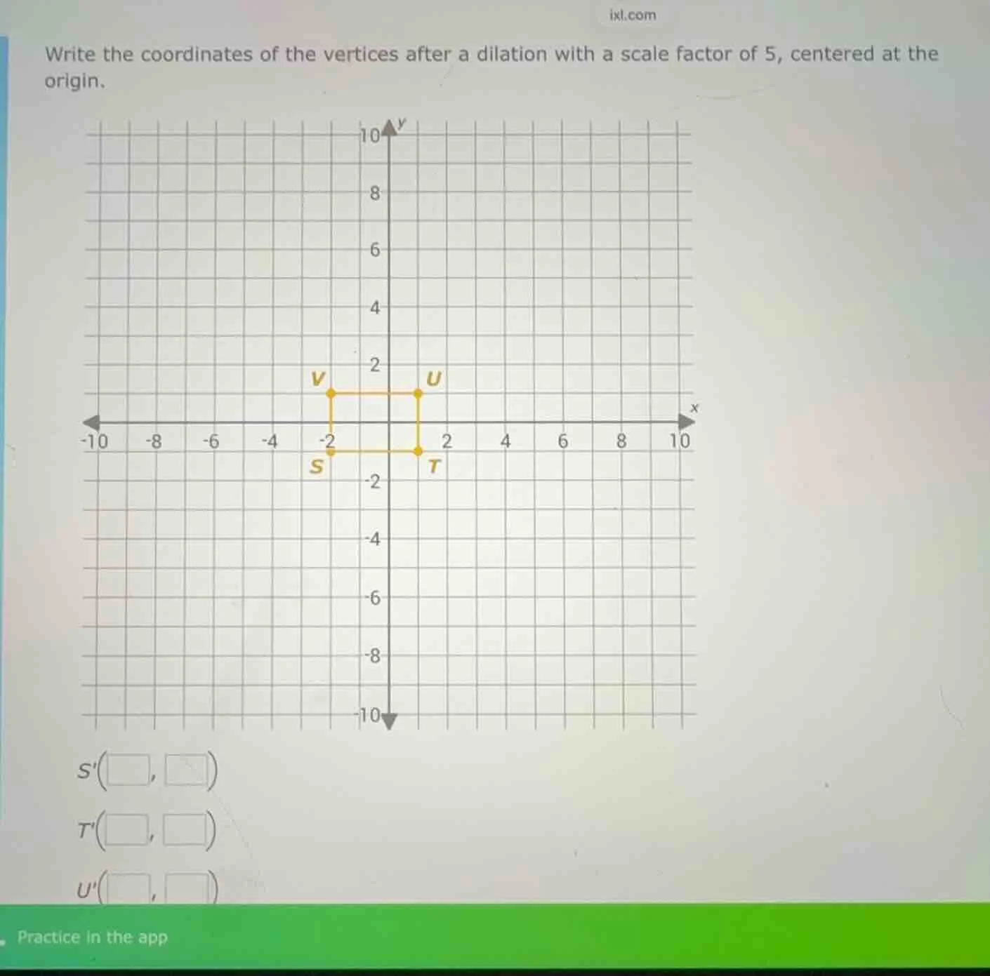 write the coordinates of the vertices after a dilation with a scale fac…