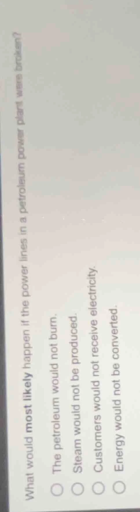 what would most likely happen if the power lines in a petroleum power p…