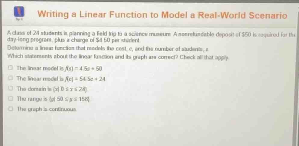 writing a linear function to model a real - world scenario a class of 2…