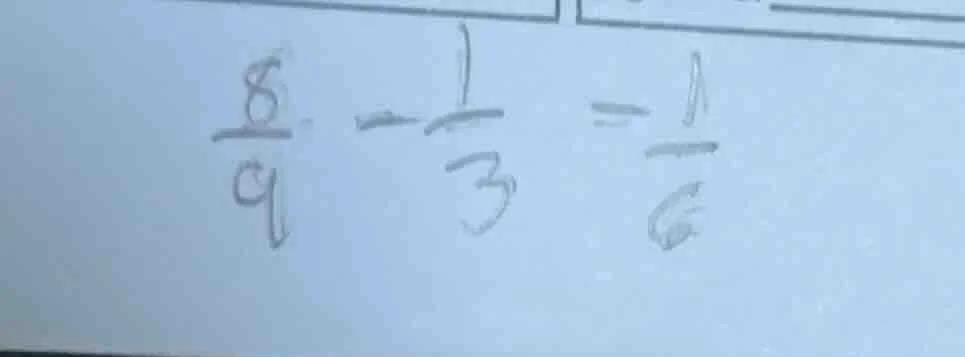 (\frac{8}{9} - \frac{1}{3} = \frac{1}{6})