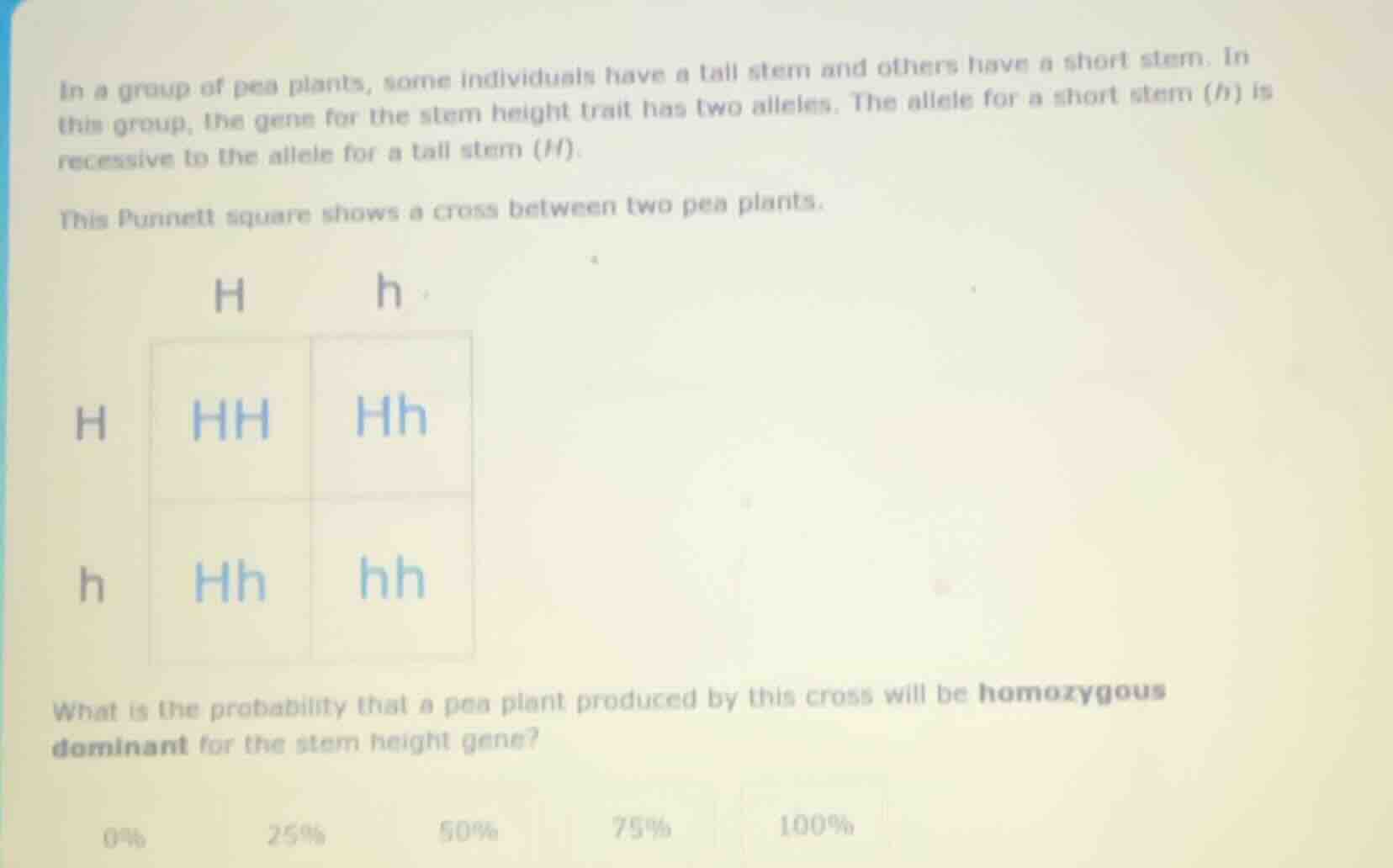 in a group of pea plants, some individuals have a tall stem and others …