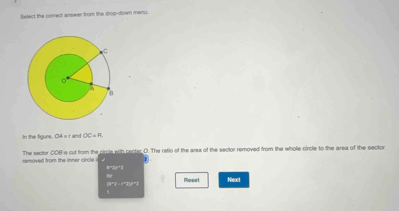 select the correct answer from the drop - down menu. in the figure, oa …