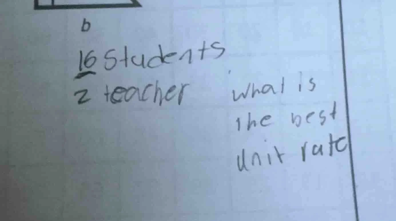 b 16 students 2 teacher what is the best unit rate