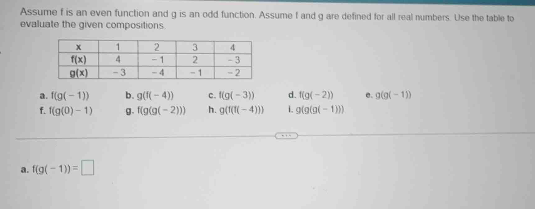 assume f is an even function and g is an odd function. assume f and g a…