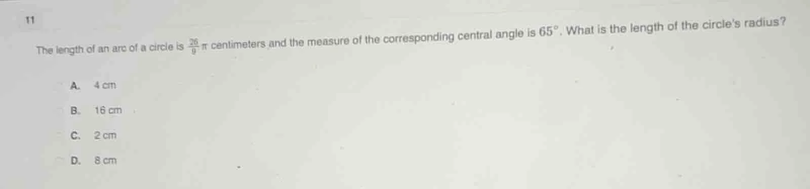 11 the length of an arc of a circle is \\(\\frac{26}{9}\\pi\\) centimet…