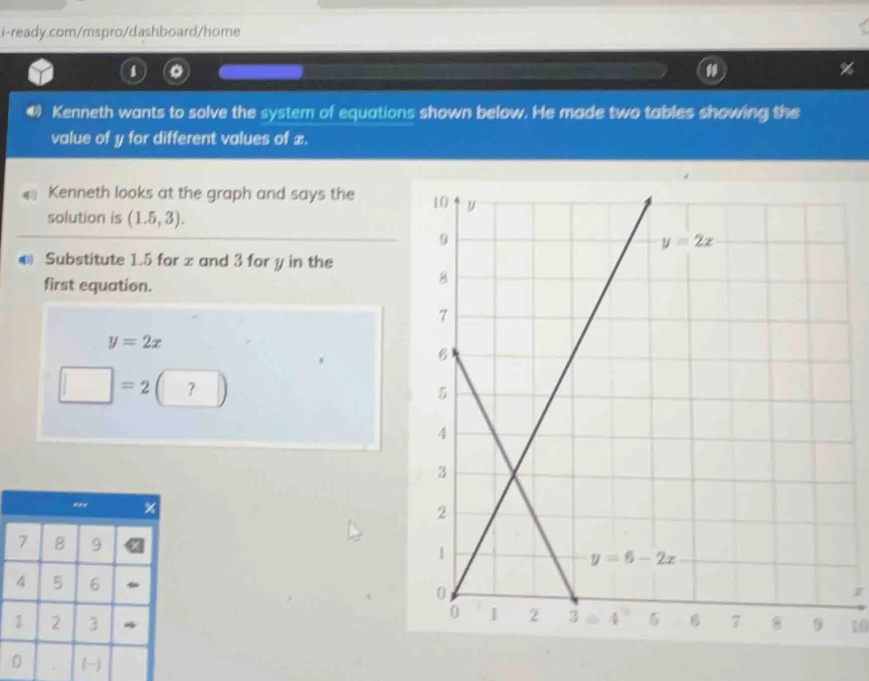 kenneth wants to solve the system of equations shown below. he made two…