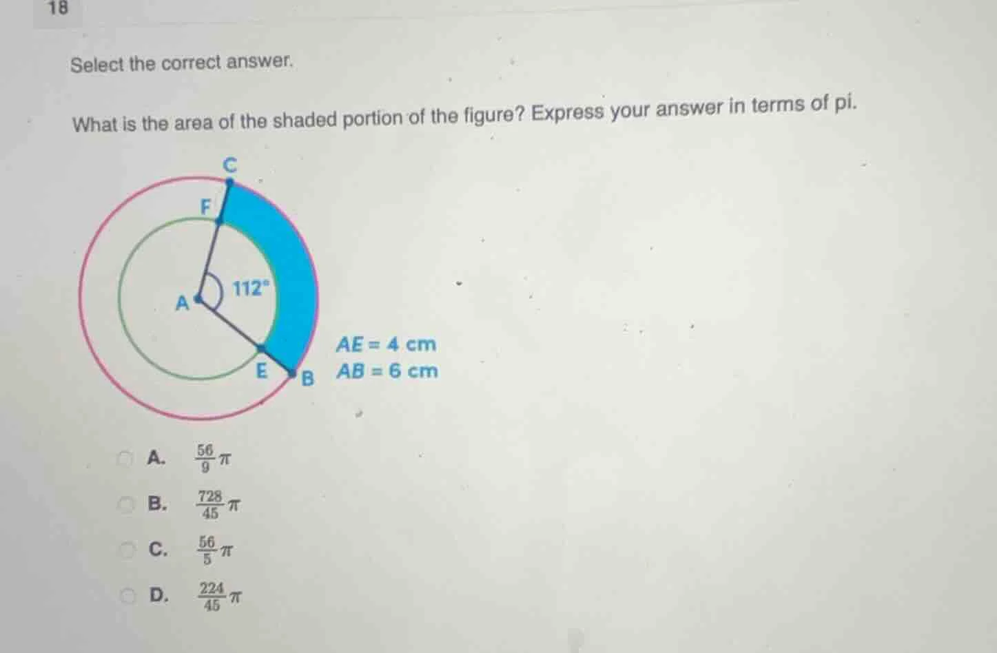 18 select the correct answer. what is the area of the shaded portion of…