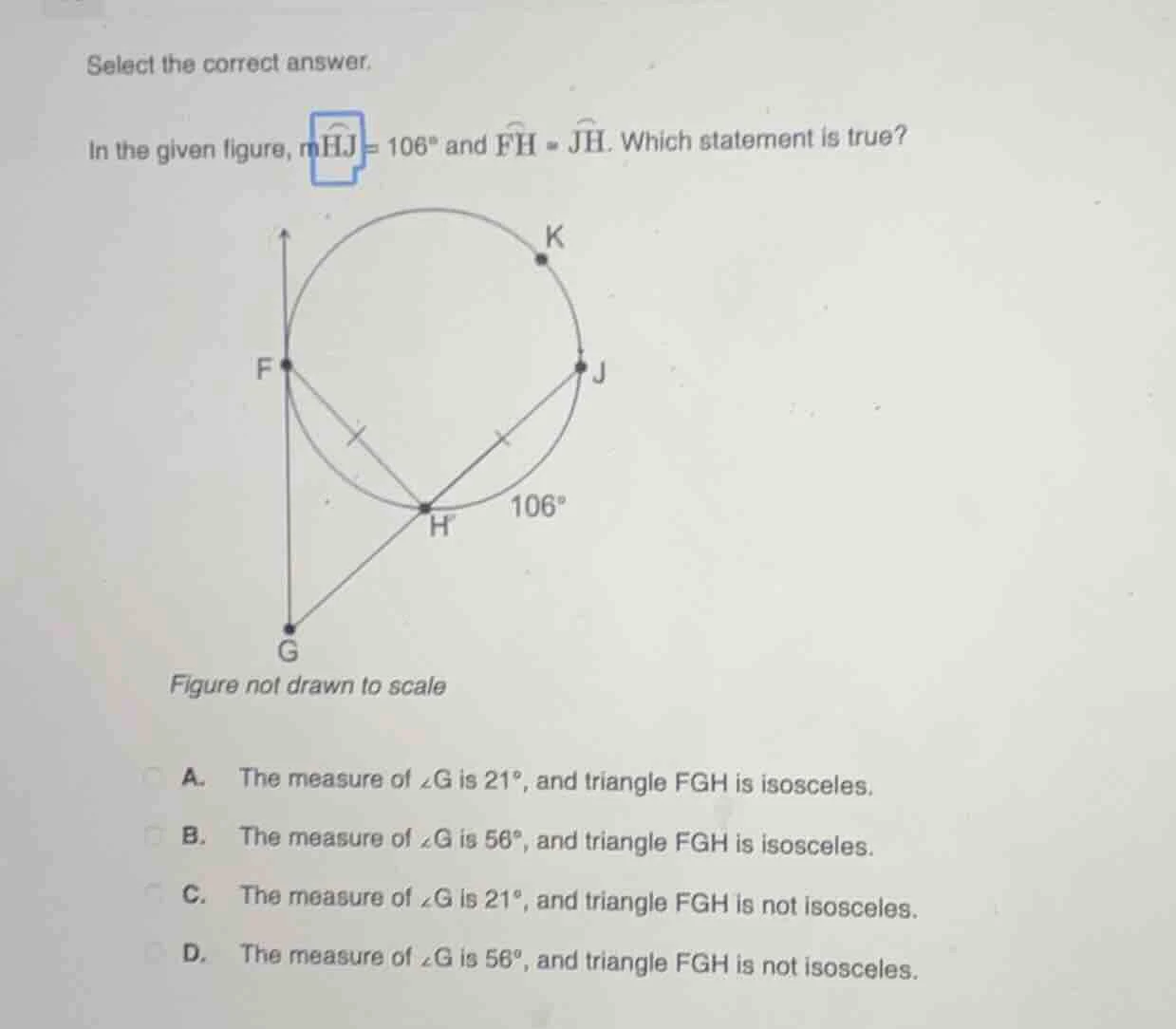 select the correct answer. in the given figure, ( mwidehat{hj} = 106^ci…