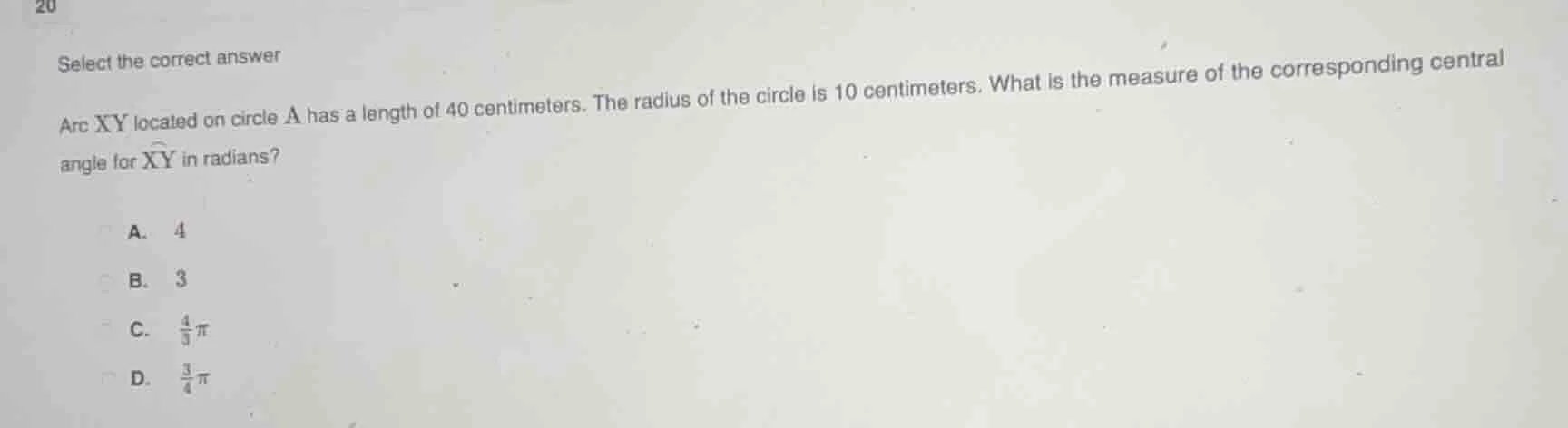 select the correct answer arc xy located on circle a has a length of 40…