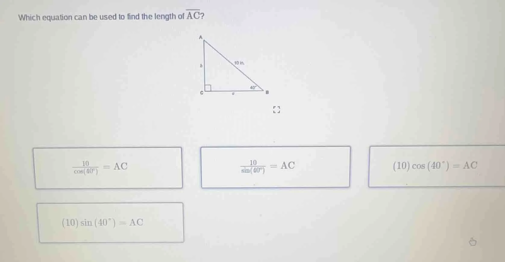 which equation can be used to find the length of \\(overline{ac}\\)? \\…