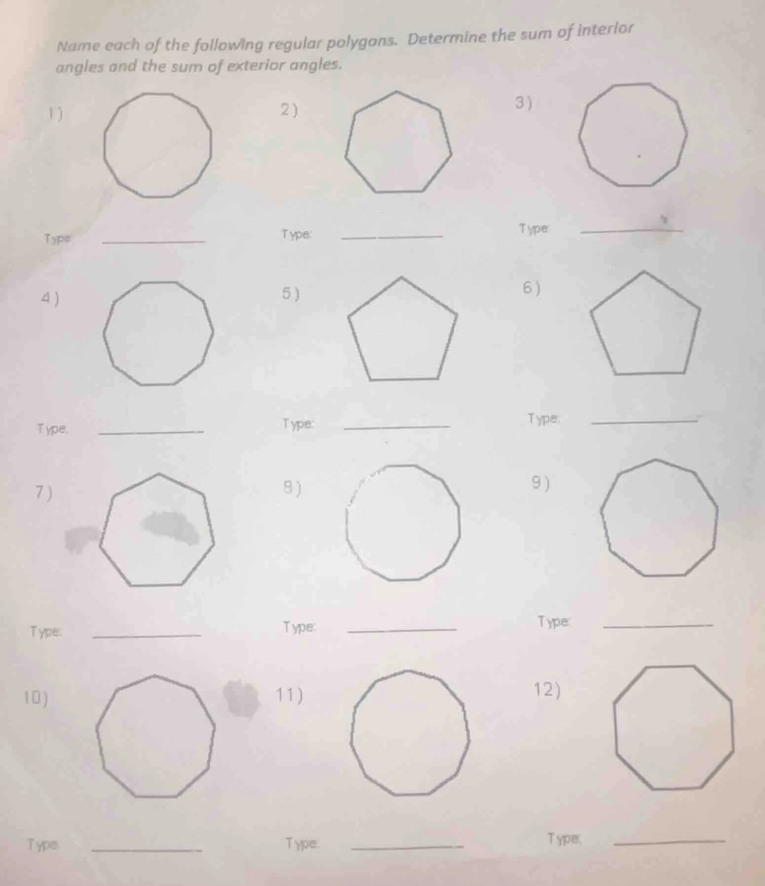 name each of the following regular polygons. determine the sum of inter…