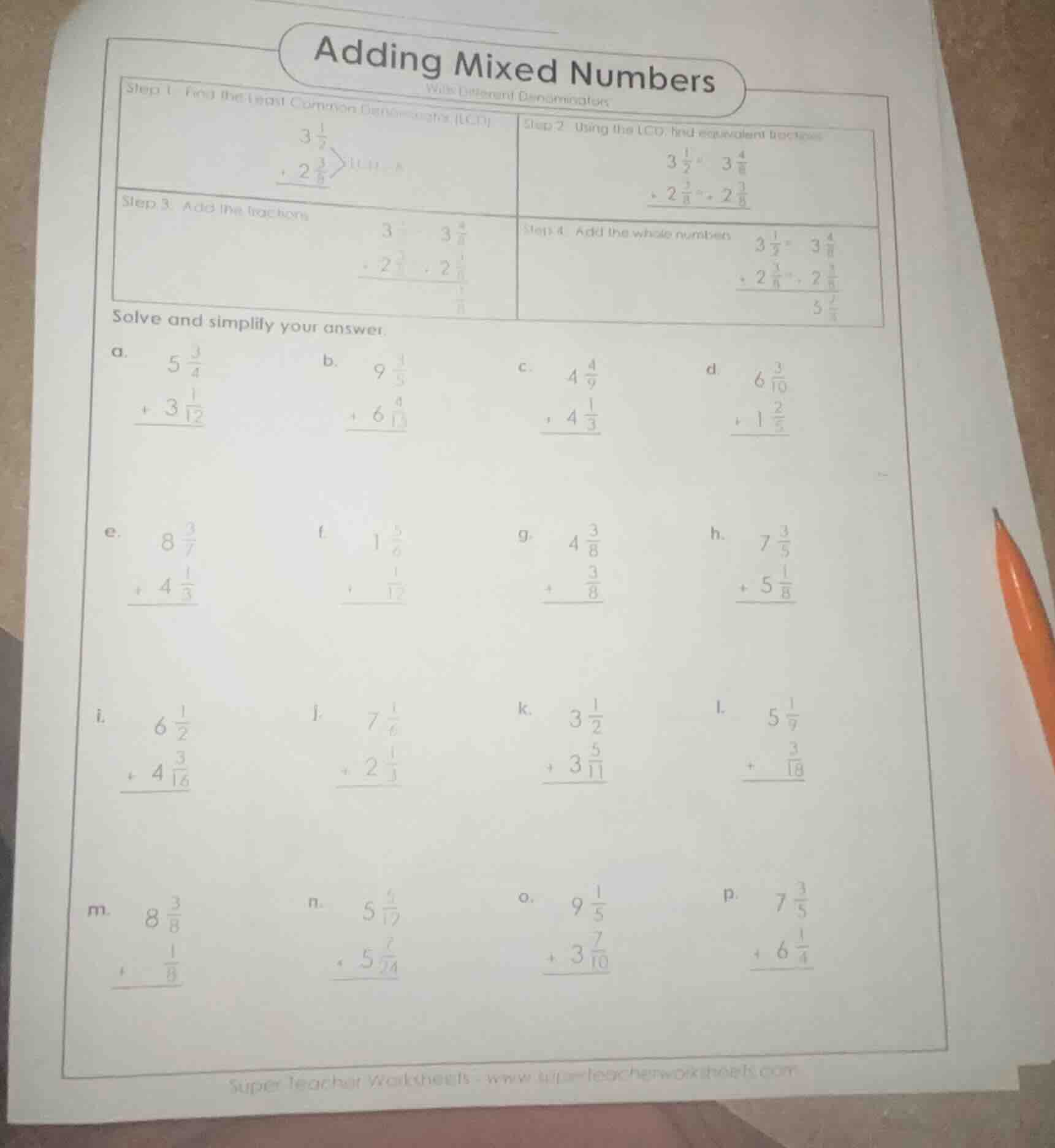 adding mixed numbers with different denominators step 1: find the least…