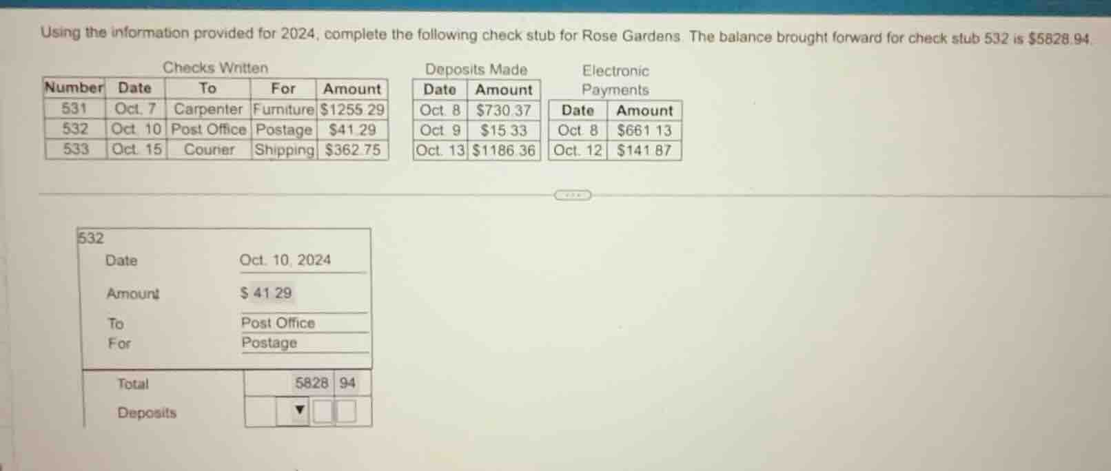 using the information provided for 2024, complete the following check s…