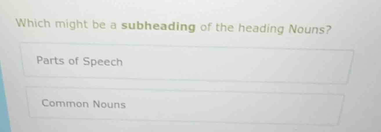 which might be a subheading of the heading nouns? parts of speech commo…